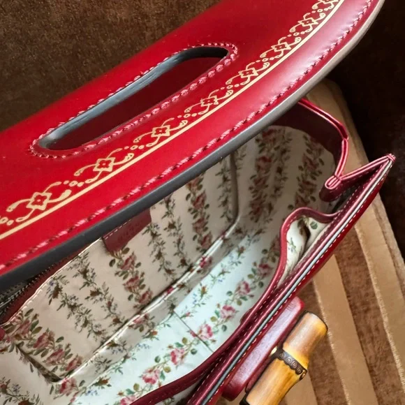 Gucci Bamboo Handle Red Box Leather Special Edition Handbag size M - Picture 12 of 16